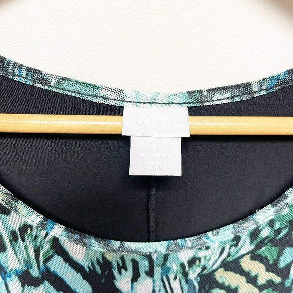 CHICOS Two Piece Feather Print Mesh Tank and Cardigan Set Size M - Picture 5 of 8